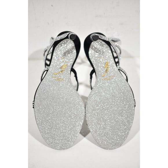 Rene Caovilla Margot Black Silver Crystal Ankle Wrap Strap Sandal Heel Pump 36.5 - Picture 12 of 12